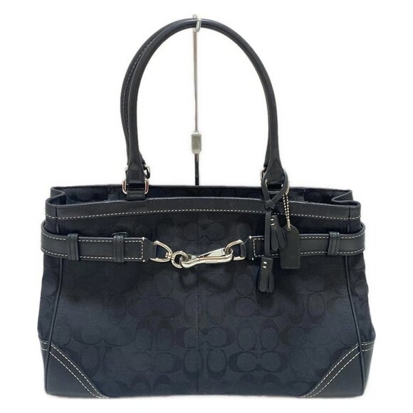 Auth COACH Signature Carryall 8K07 Black Jacquard Leather - Shoulder Bag - Picture 1 of 8